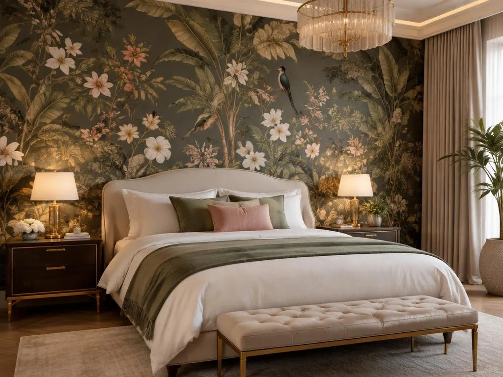 Designer floral wallpaper in a Mumbai bedroom